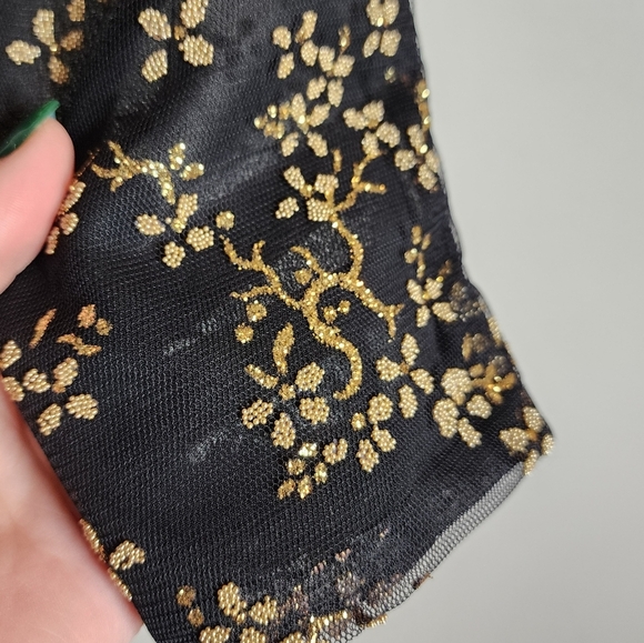 Alyssa Metallic Gold Black Mesh Shrug Jacket Open Front Crop Long Sleeve XXL - Picture 14 of 15